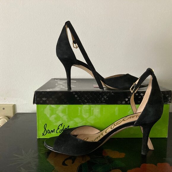 LIKE NEW! Black Porchia Sam Edelman Suede High Heel Shoes -  7M - Picture 4 of 13